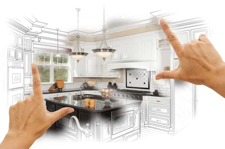 A kitchen renovation design with an open floor plan, featuring a large island and modern appliances in Wichita Falls